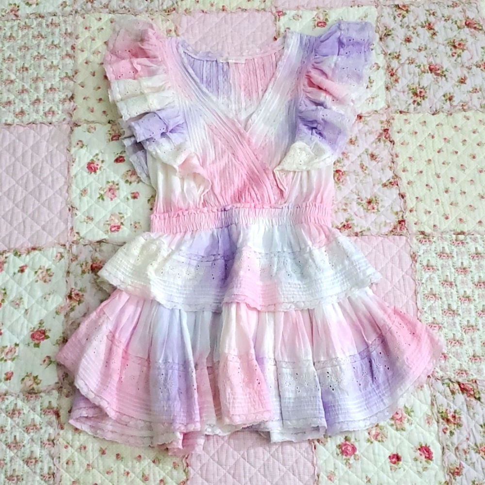Loveshackfancy Gwen ruffle mini dress multicolor pink Multi Tie Dye S